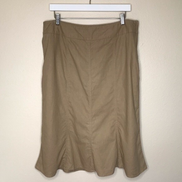 Cato Linen Blend Tan Gored Panel A Line Midi Skirt Womens Size 14 Lagenlook Boho - Picture 12 of 12